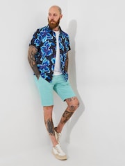 Joe Browns Blue 100% Cotton Lightweight Textured Floral Short Sleeve Shirt - Image 5 of 6