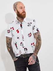 Joe Browns White 100% Cotton Contrast Trim Short Sleeve Tattoo Print Shirt - Image 1 of 5