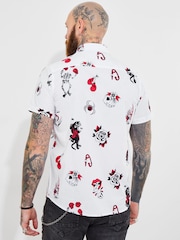 Joe Browns White 100% Cotton Contrast Trim Short Sleeve Tattoo Print Shirt - Image 4 of 5