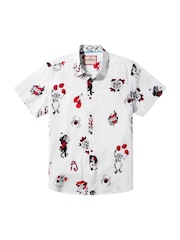 Joe Browns White 100% Cotton Contrast Trim Short Sleeve Tattoo Print Shirt - Image 5 of 5