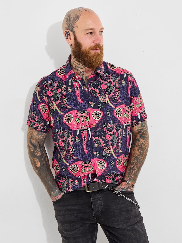 Joe Browns Pink Elephant Print Statement Short Sleeve Shirt - Image 1 of 6