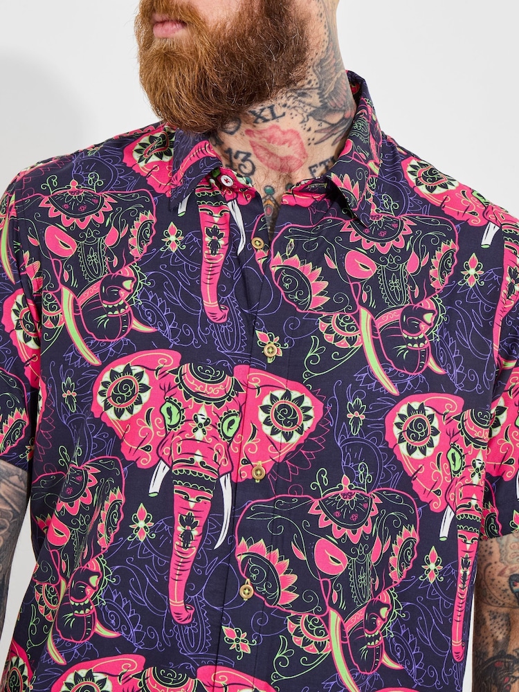 Joe Browns Pink Elephant Print Statement Short Sleeve Shirt - Image 2 of 6