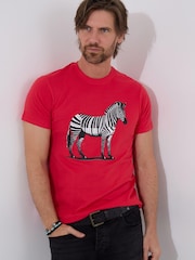 Joe Browns Red 100% Cotton Zebra Piano Graphic Short Sleeve T-Shirt - Image 1 of 5