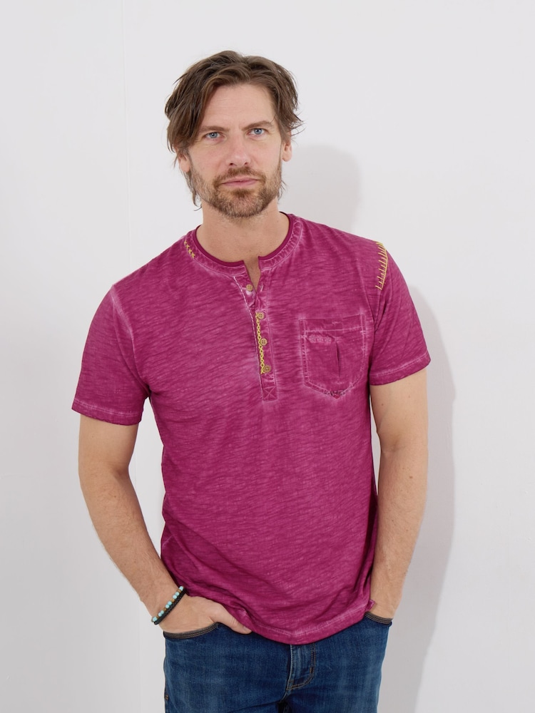 Joe Browns Purple Short Sleeve Chest Pocket Henley T-Shirt - Image 1 of 5