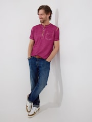 Joe Browns Purple Short Sleeve Chest Pocket Henley T-Shirt - Image 3 of 5
