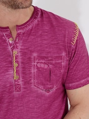 Joe Browns Purple Short Sleeve Chest Pocket Henley T-Shirt - Image 4 of 5