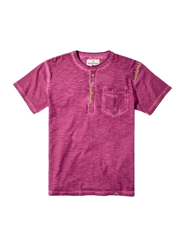 Joe Browns Purple Short Sleeve Chest Pocket Henley T-Shirt - Image 5 of 5