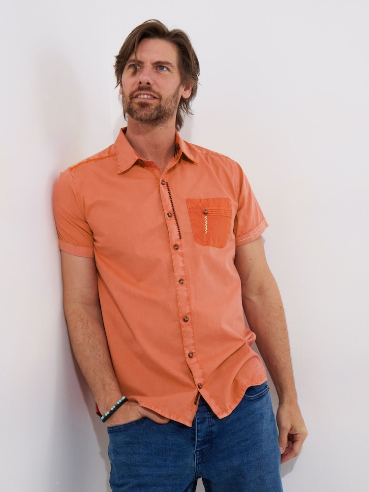 Joe Browns Orange Short Sleeve Contrast Pocket Shirt - Image 1 of 5