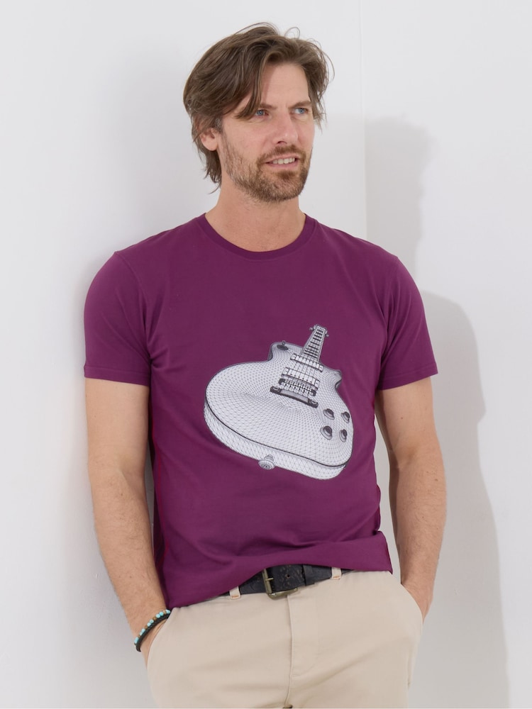Joe Browns Purple 100% Cotton Heather Guitar Graphic T-Shirt - Image 1 of 5
