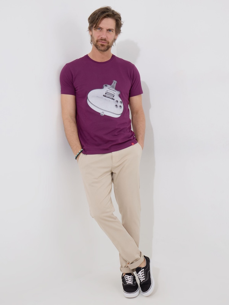 Joe Browns Purple 100% Cotton Heather Guitar Graphic T-Shirt - Image 2 of 5