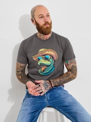 Joe Browns Grey 100% Cotton Statement Gecko Graphic Short Sleeve T-Shirt - Image 1 of 6