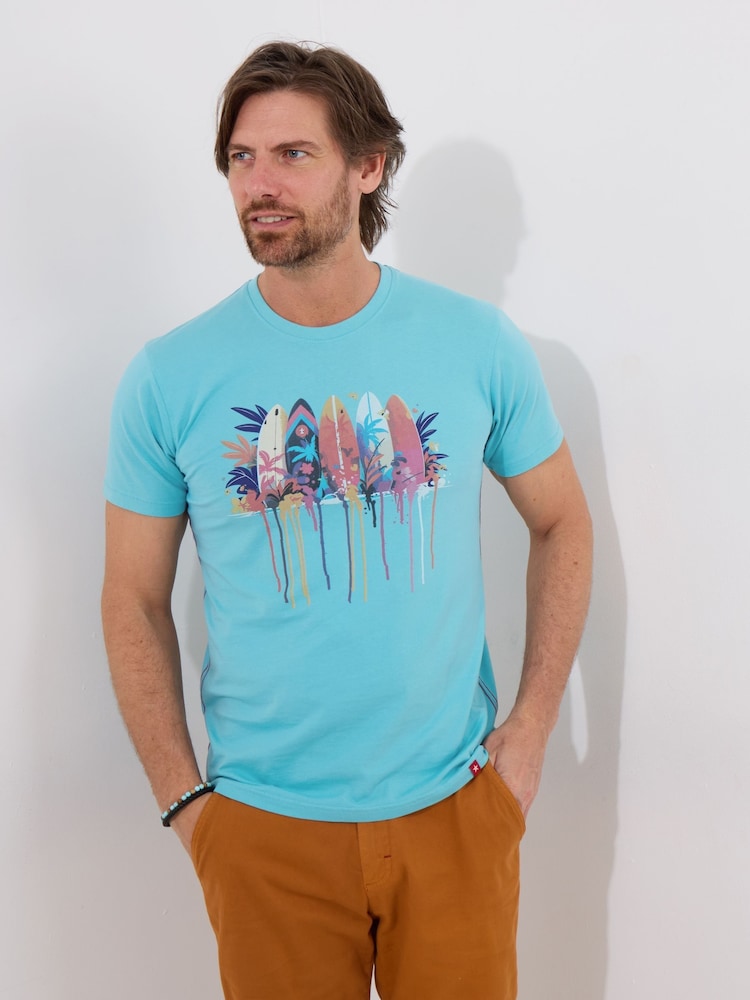Joe Browns Blue 100% Cotton Surf Board Graphic Short Sleeve T-Shirt - Image 1 of 5