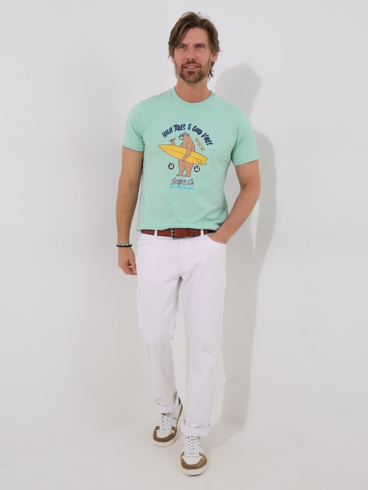 Joe Browns Blue 100% Cotton Surfer Bear Graphic Short Sleeve T-Shirt - Image 2 of 5