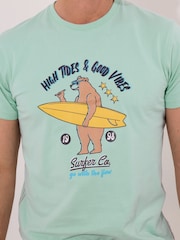 Joe Browns Blue 100% Cotton Surfer Bear Graphic Short Sleeve T-Shirt - Image 3 of 5