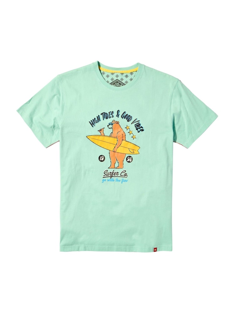 Joe Browns Blue 100% Cotton Surfer Bear Graphic Short Sleeve T-Shirt - Image 5 of 5