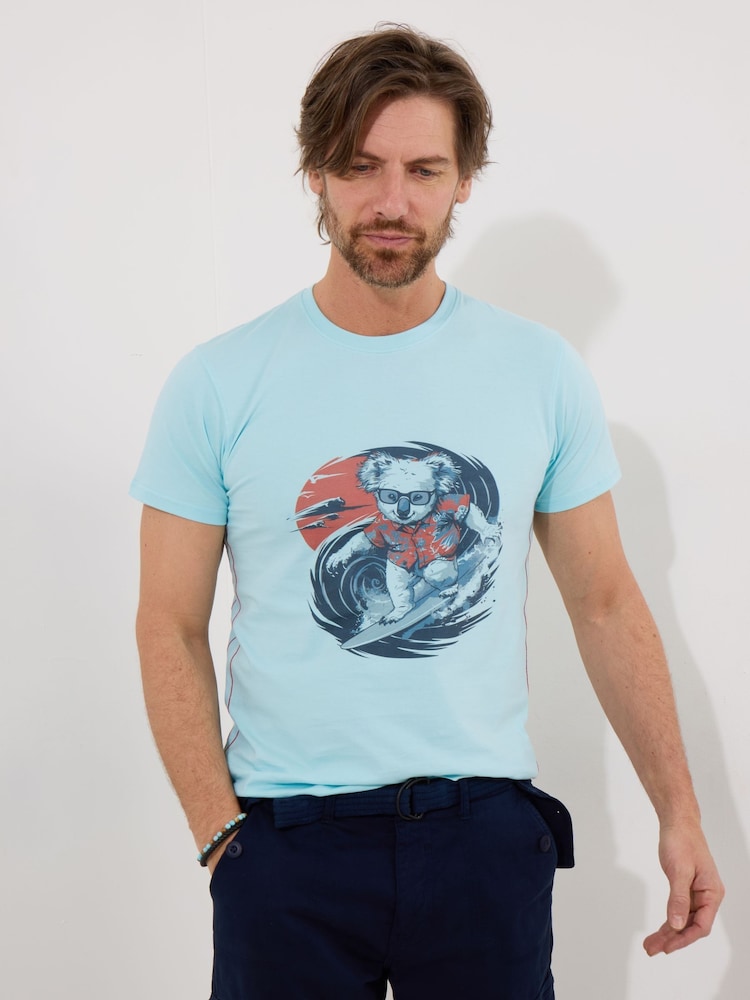 Joe Browns Blue 100% Cotton Koala Surfer Graphic Short Sleeve T-Shirt - Image 3 of 5