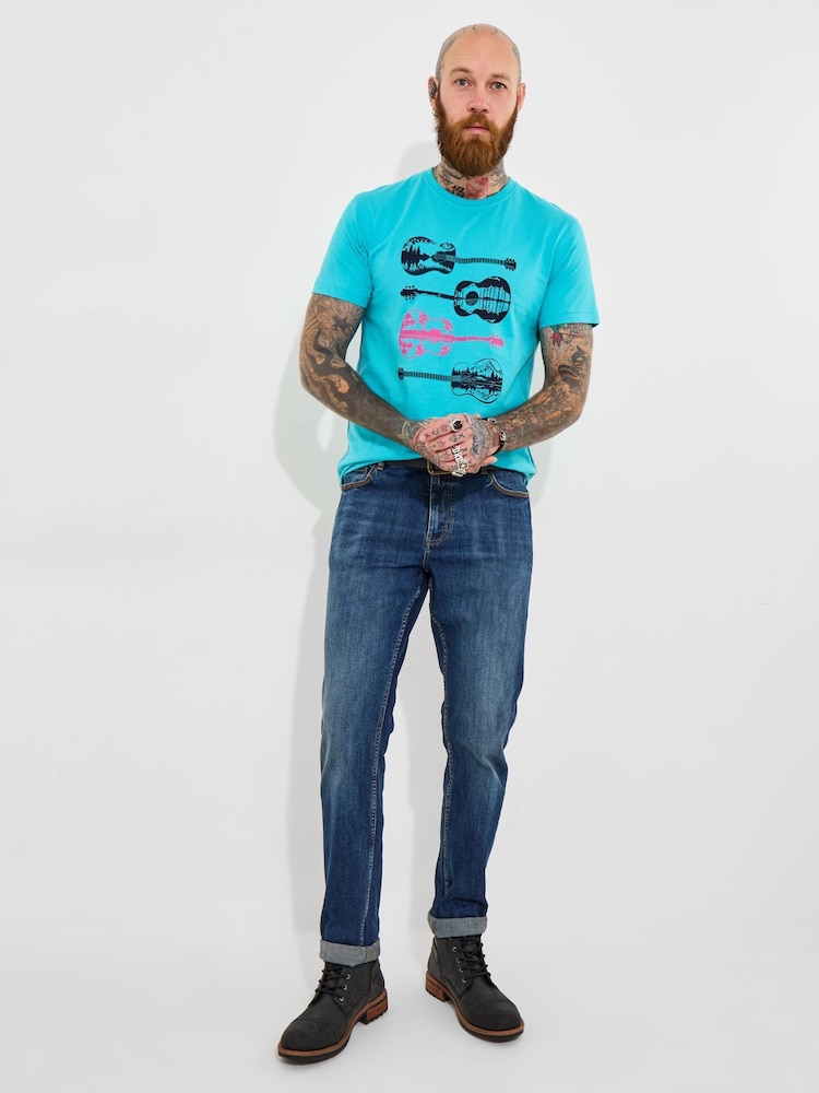 Joe Browns Blue 100% Cotton Guitar Landscape Graphic T-Shirt - Image 3 of 5