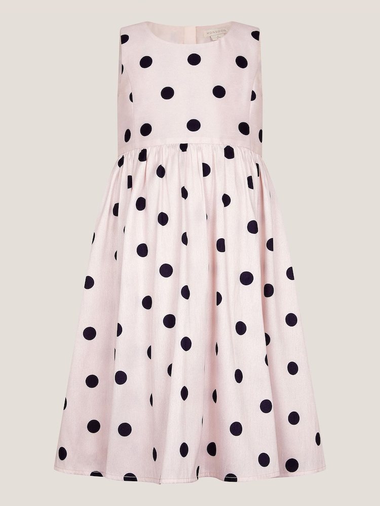 Monsoon Pink MINI ME Sicily Polka Dot Dress - Image 2 of 4