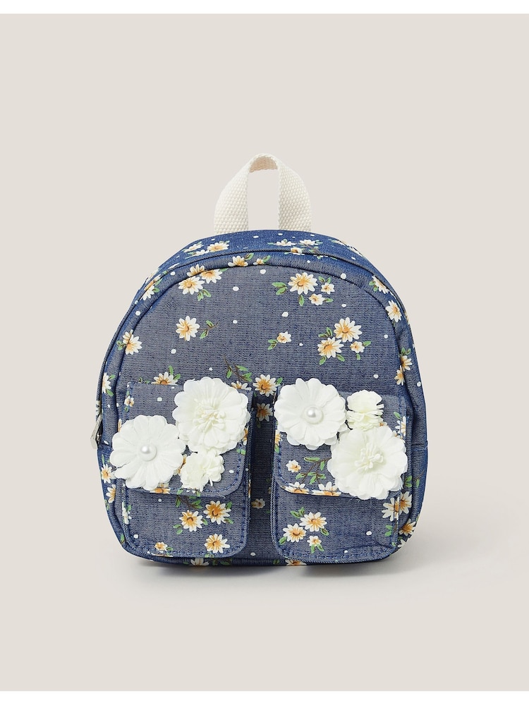 Monsoon Blue Daisy Denim Embellished Mini Backpack - Image 2 of 5 Monsoon Blue Daisy Denim Embellished Mini Backpack - Image 2 of 5