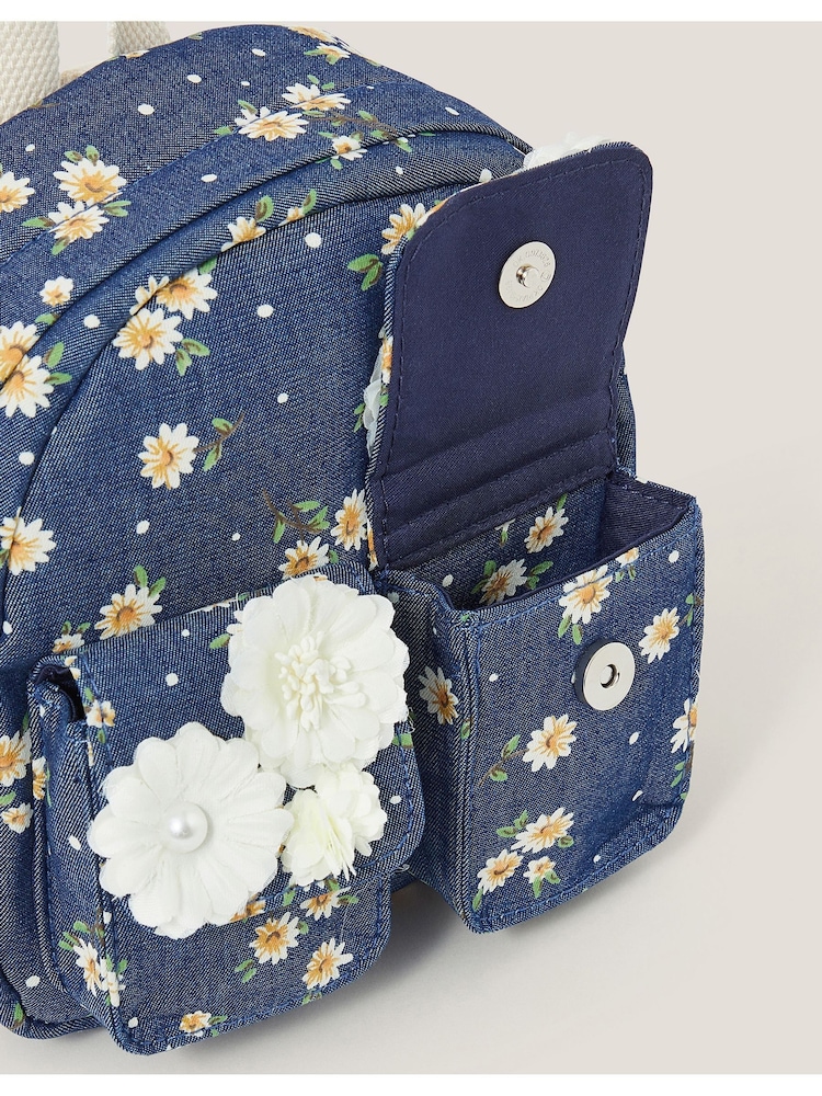 Monsoon Blue Daisy Denim Embellished Mini Backpack - Image 5 of 5