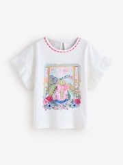 Monsoon White Bow & Flower Scene 100% Cotton T-Shirt - Image 1 of 3