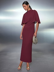 Berry Red Occasion Sheer Cape Maxi Dress - Image 1 of 9