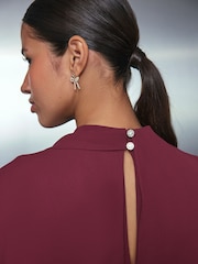 Berry Red Occasion Sheer Cape Maxi Dress - Image 5 of 9