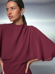 Berry Red Occasion Sheer Cape Maxi Dress - Image 6 of 9