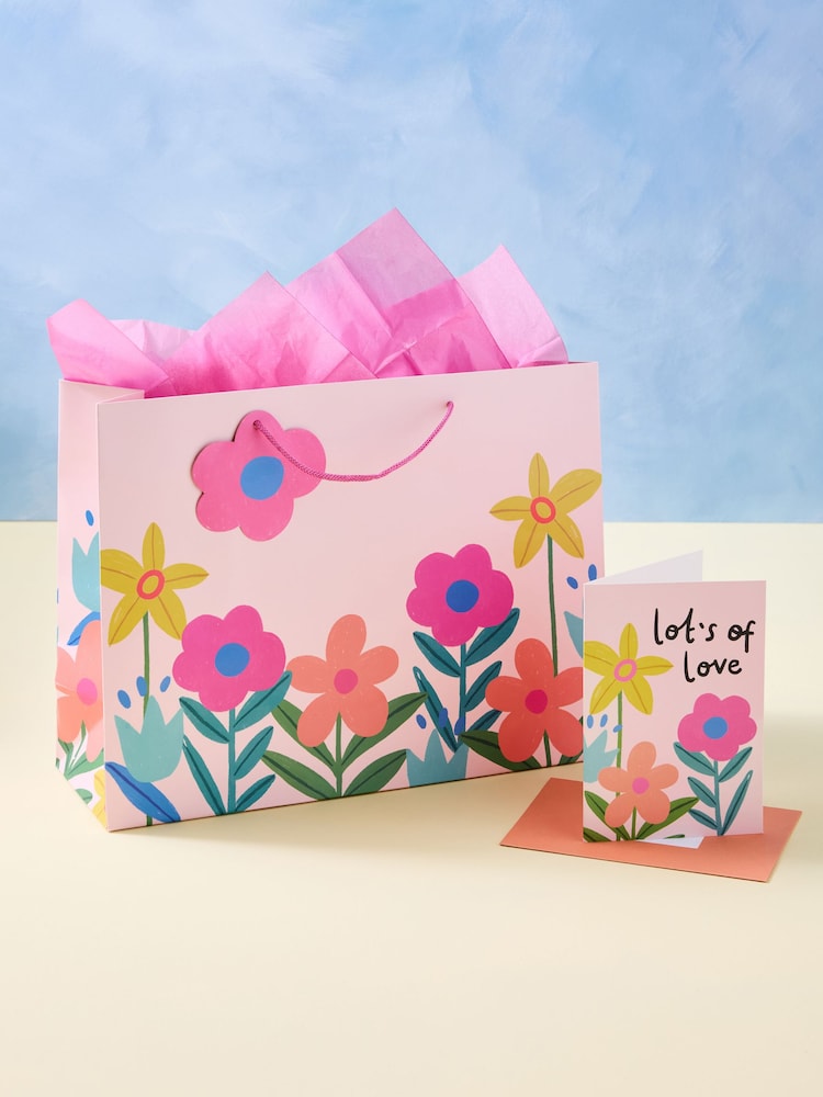 Sada zářivě květinové narozeninové dárkové tašky a přání - Obrázek 1 z 3