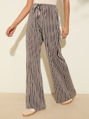Friends Like These Chocolate Stripe Petite Crinkle Jersey Wide Leg Trousers - Image 2 of 5