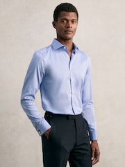 Reiss Mid Blue Remote Double Cuff Slim-Fit Cotton-Sateen Shirt - Image 1 of 8