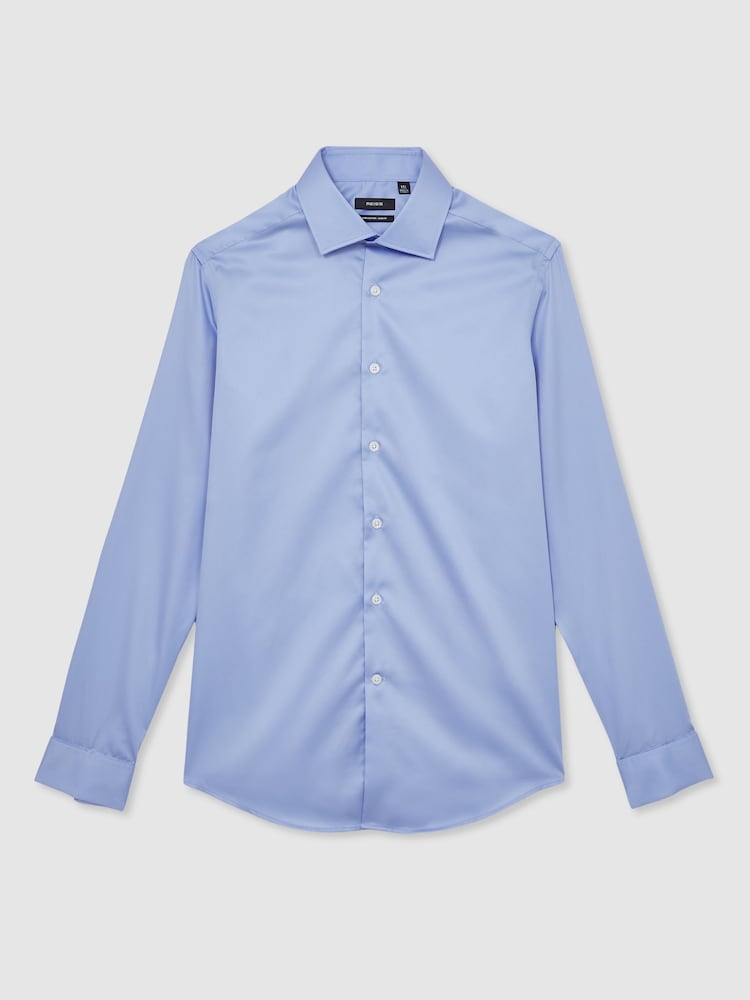 Reiss Mid Blue Remote Double Cuff Slim-Fit Cotton-Sateen Shirt - Image 2 of 8