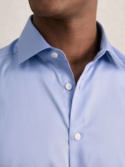 Reiss Mid Blue Remote Double Cuff Slim-Fit Cotton-Sateen Shirt - Image 3 of 8