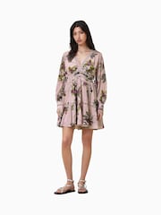 AllSaints Pink Xanthe Long Sleeve Mini Dress - Image 1 of 8