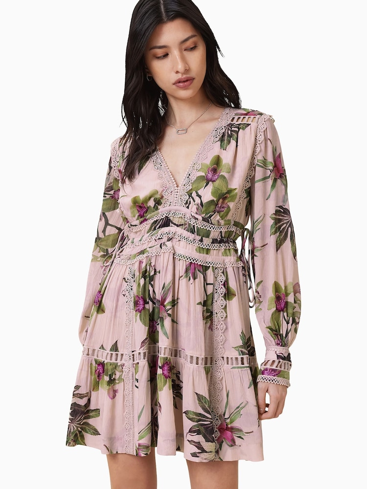 AllSaints Pink Xanthe Long Sleeve Mini Dress - Image 2 of 8