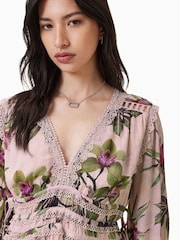 AllSaints Pink Xanthe Long Sleeve Mini Dress - Image 5 of 8