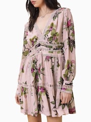 AllSaints Pink Xanthe Long Sleeve Mini Dress - Image 6 of 8