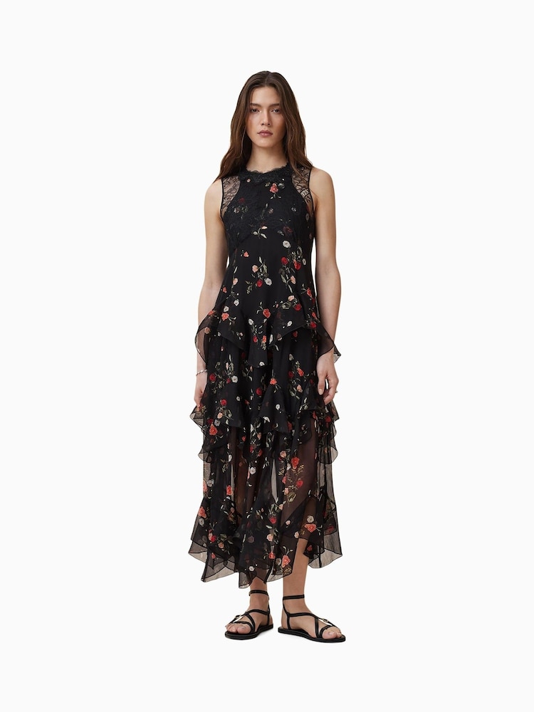 chinese dress ladies Astr The Label | Quinn Floral Cutout Midi Dress | Size L