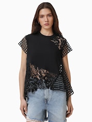 AllSaints Black Zala Crochet Top - Image 1 of 7