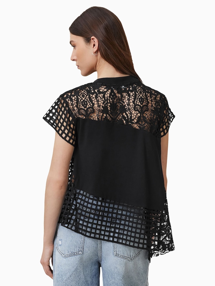 AllSaints Black Zala Crochet Top - Image 2 of 7