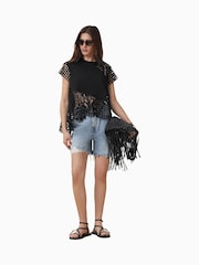 AllSaints Black Zala Crochet Top - Image 3 of 7