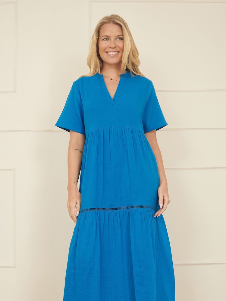 Yumi Blue Double 100% Cotton Long Kaftan - Image 1 of 4