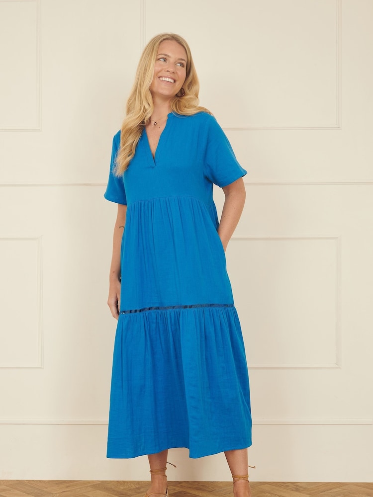Yumi Blue Double 100% Cotton Long Kaftan - Image 2 of 4