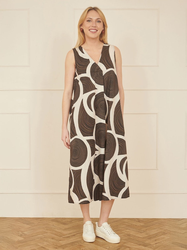 Yumi 100% Cotton Abstract Circle Trapeze Relaxed Midi Dress - Imagen 2 de 4 Yumi 100% Cotton Abstract Circle Trapeze Relaxed Midi Dress - Imagen 2 de 4