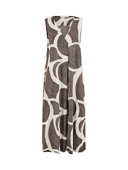 Yumi Brown 100% Cotton Abstract Circle Trapeze Relaxed Midi Dress - Image 4 of 4