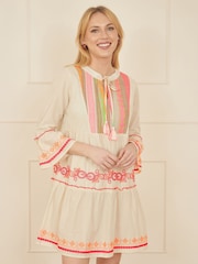 Yumi Natural Embroidered 100% Cotton Tunic - Image 1 of 5