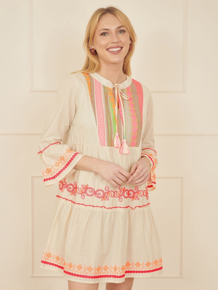Yumi Natural Embroidered 100% Cotton Tunic - Image 1 of 5
