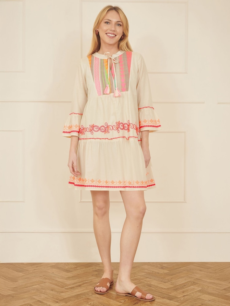 Yumi Natural Embroidered 100% Cotton Tunic - Image 2 of 5