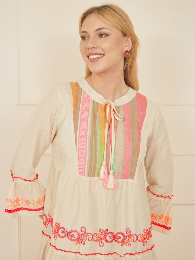 Yumi Natural Embroidered 100% Cotton Tunic - Image 3 of 5