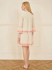 Yumi Natural Embroidered 100% Cotton Tunic - Image 4 of 5